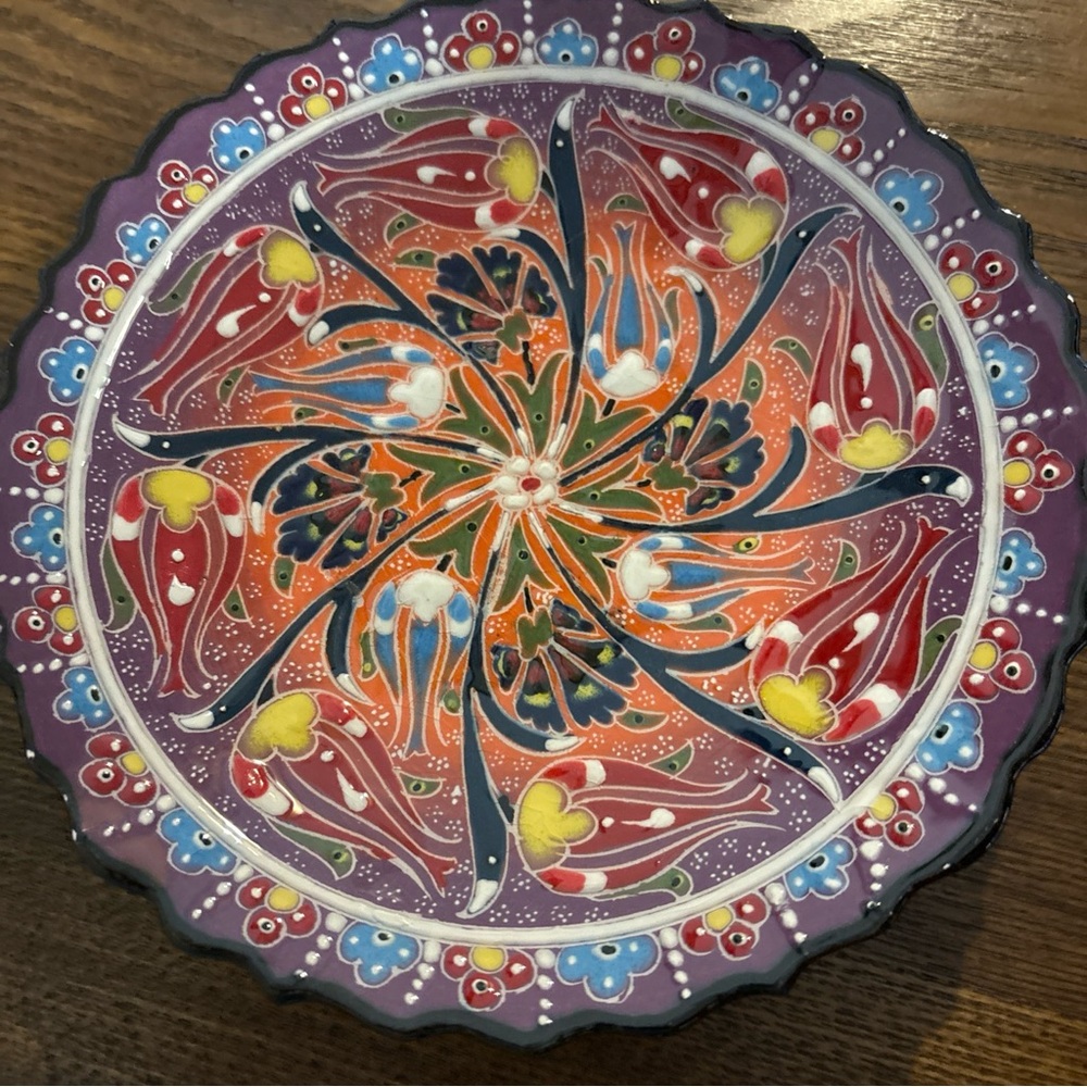 Turkish Hand Painted Raided Enamel decorative plate as is - Picture 4 of 7